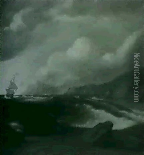 A Ship On Stormy Seas Oil Painting - Edmund Trowbridge Dana