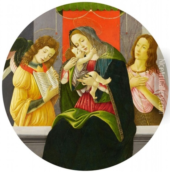 Madonna Mit Dem Kind, Johannes Dem Taufer Und Einem Engel Oil Painting - Sandro Botticelli