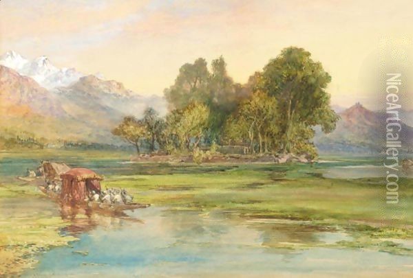 The Isle Of Chunars, Lake Of Cashmere Oil Painting - William Simpson