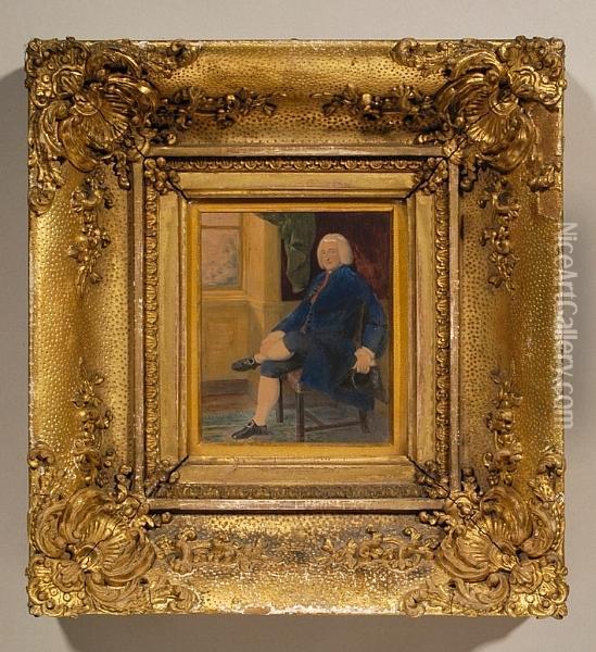 A Miniature Portrait Of Robert 
Nugent, Earl Nugent, Wearing A Blue Frock Coat And Seated In An Interior Oil Painting - Thomas Gainsborough