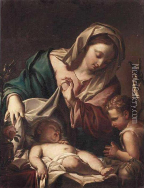 The Madonna And Child With The Infant Saint John The Baptist Oil Painting - Francesco Trevisani