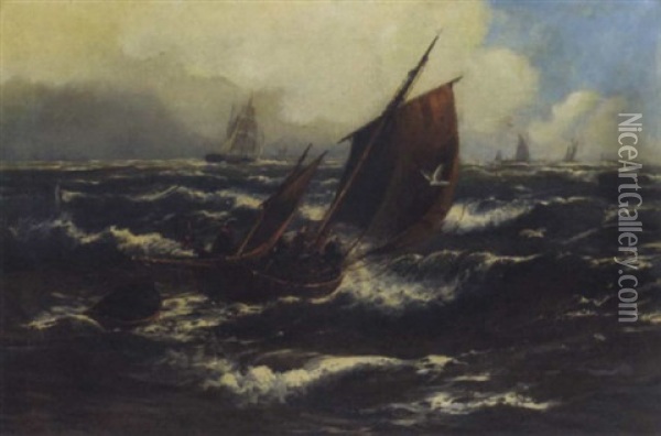 A Fishing Boat Riding The Swell Oil Painting - Thomas Rose Miles