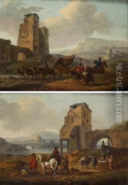 Paisajes Con Ruinas Y Personajes (pair) Oil Painting - Claude Michel Hamon Duplessis