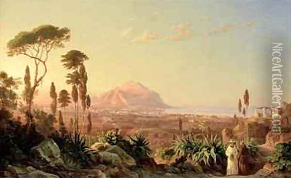 Palermo with Mount Pellegrino Oil Painting - Carl Wilhelm Goetzloff