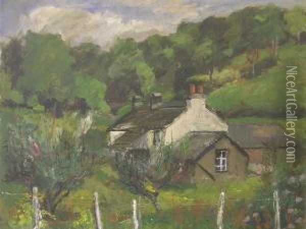 One Of Hills, Theother Cottage Nestled Amongst Trees Oil Painting - G. Yates