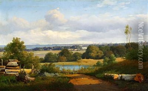View Of Copenhagen Seen From Ermelunden North Of Copenhagen Oil Painting - Anton Edvard Kjeldrup