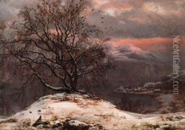 Slindebirken, Vinter Oil Painting - Johan Christian Dahl