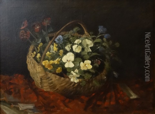 Basket With Flowers Oil Painting - Juan (Alexandru Paraschivescu) Alpar