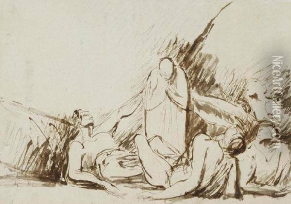 Study Of Captives In A Lazaretto Oil Painting - George Romney