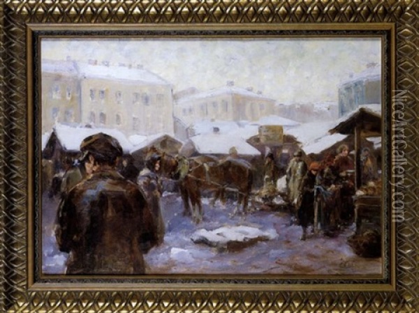 At The Market Square Oil Painting - Erno Erb
