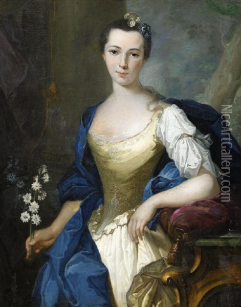 Elegant Kvinna Med Blommor Oil Painting - Gabriel Narcisse Rupalley