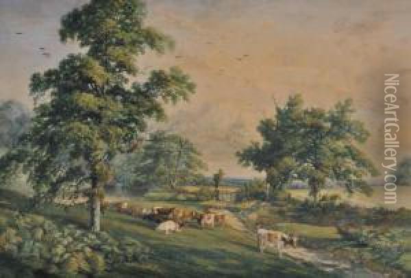 Cattle In A Meadow Oil Painting - Harrison William Weir