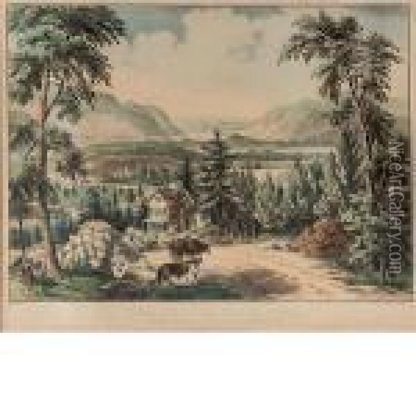 The Hudson Highlands Oil Painting - Currier & Ives Publishers