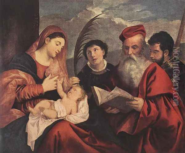 Mary with the Child and Saints c. 1510 Oil Painting - Tiziano Vecellio (Titian)