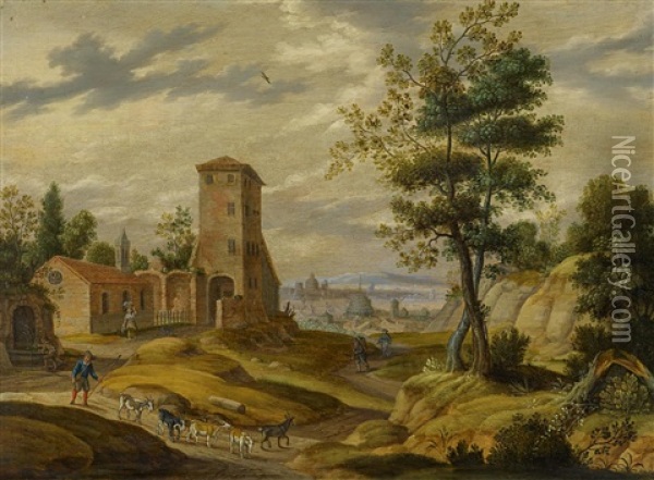 Sudliche Landschaft Mit Ziegenhirten Bei Einem Alten Kloster Oil Painting - Isaac Van Oosten