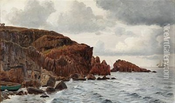 Coastal Scene From Kullen With An Artist At His Easel Oil Painting - Christian Blache