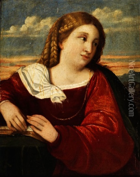 Halbbildnis Einer Jungen Frau Im Roten Kleid Oil Painting - Ottavio Vannini