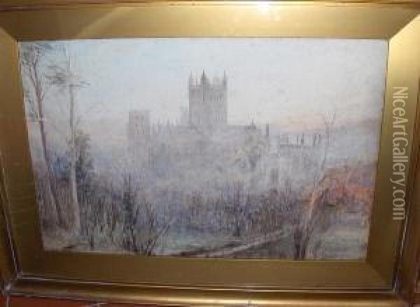 Wells Cathedral Oil Painting - Herbert John Finn