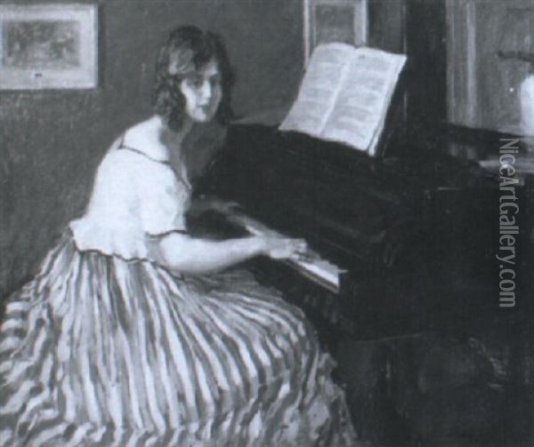 Die Tochter Des Kunstlers Am Klavier Oil Painting - Wilhelm Hempfing