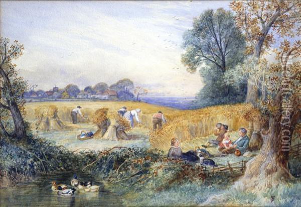 Haymaking And Harvesting Oil Painting - Myles Birket Foster