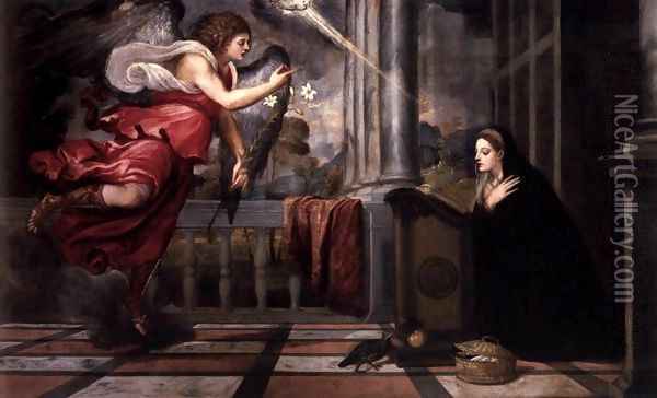 Annunciation Oil Painting - Tiziano Vecellio (Titian)