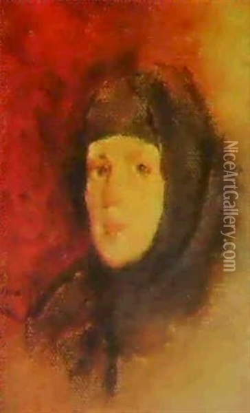 La Mujer Del Panolon Negro Oil Painting - Salvador Sanchez Barbudo