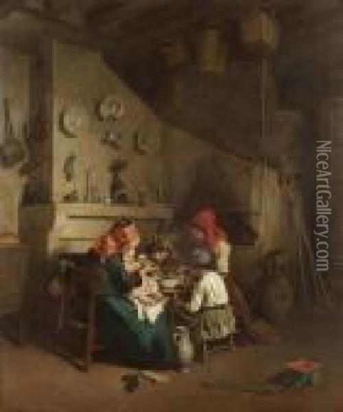 Supper Time Oil Painting - Edouard Frere