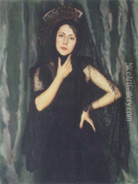 Portrait Of A Lady Oil Painting - Eduardo Chicharro Aguera