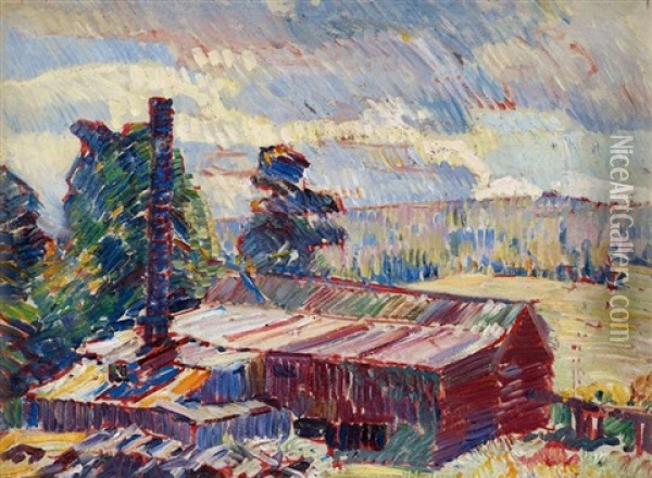 Barn In A Landscape Oil Painting - Charles Rosen