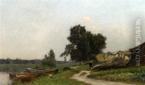 Canotier Au Bord De L'oise Oil Painting - Charles Joseph Beauverie