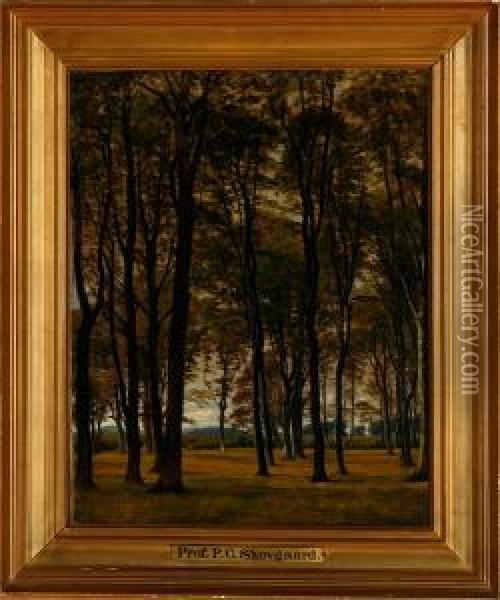 A Danish Forest Scenery Oil Painting - Peter Christian T. Skovgaard