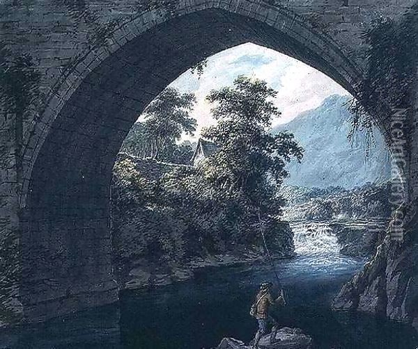 The North Arch of Llangollen Bridge Oil Painting - Joseph Barber