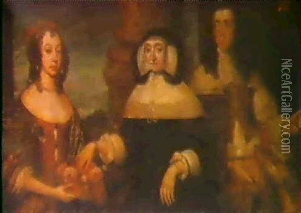Portrait Of Mrs Wyllie With Her Son And Daughter Oil Painting - David Des Granges