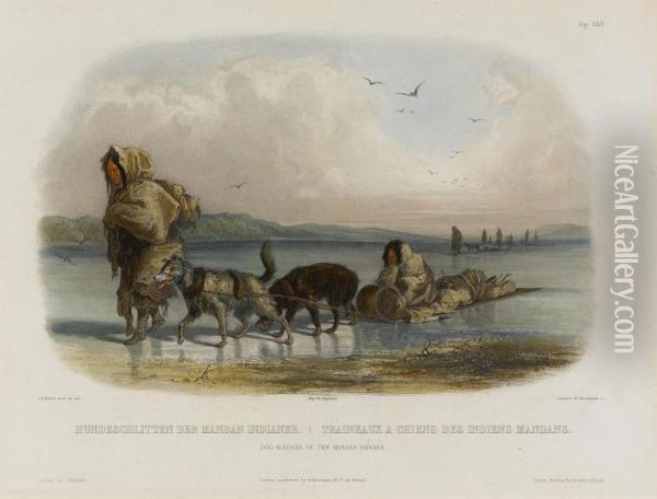 Dog-sledges Of The Mandan Indians Oil Painting - Karl Bodmer