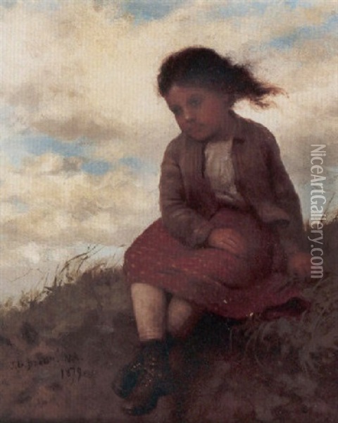 A Windy Day Oil Painting - John George Brown