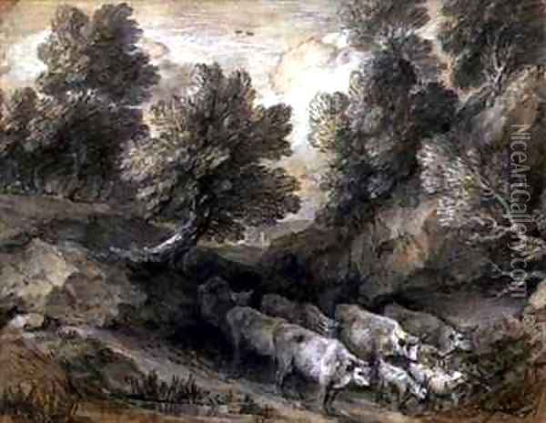 Wooded Landscape with Cattle and Goats Oil Painting - Thomas Gainsborough