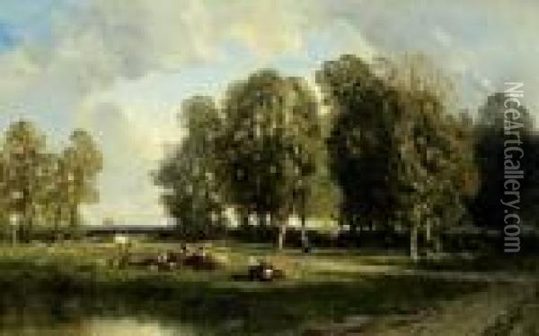 Paysage Aux Bucherons
 Huile Sur Panneau, Signee Et Datee En Bas A Gauche : Eug. Ciceri 1861 Oil Painting - Ciceri, Eugene