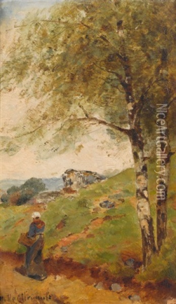 Sommerlandschaft Mit Bauerin Oil Painting - Charles Montlevault