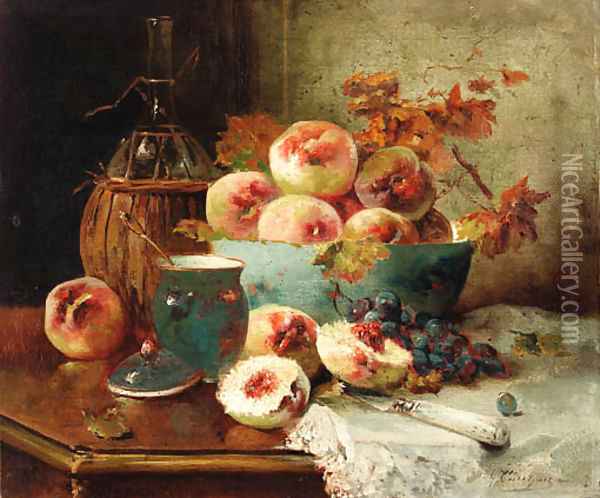 Still life with peaches Oil Painting - Eugene Henri Cauchois