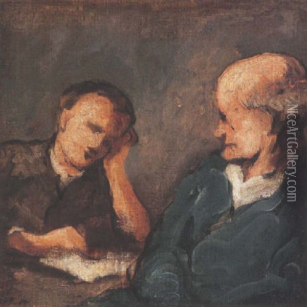 La Lecture Oil Painting - Honore Daumier