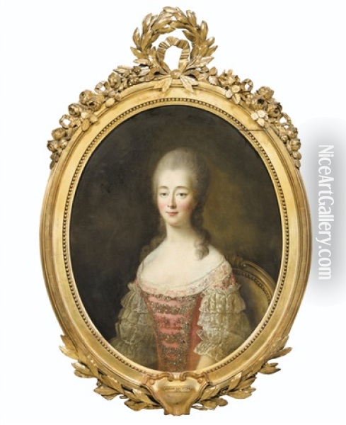 Portrait De Femme Oil Painting - Francois Hubert Drouais