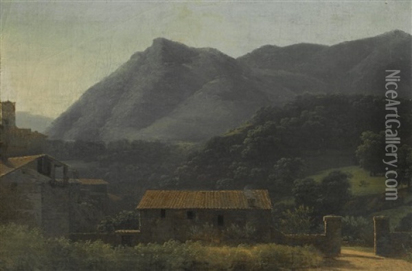 An Italianate Landscape With A Hillside Village Oil Painting - Jean Joseph Xavier Bidault
