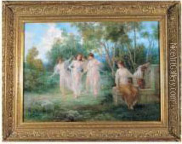 Nymphes Dans Un Paysage A La Fontaine Oil Painting - Francois Lafon