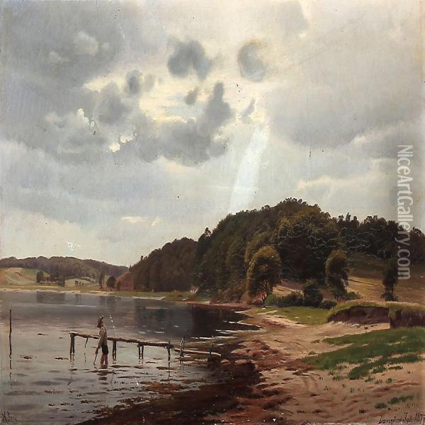 Coastal Scene From Damgard Beach, Denmark. Oil Painting - Harald Foss
