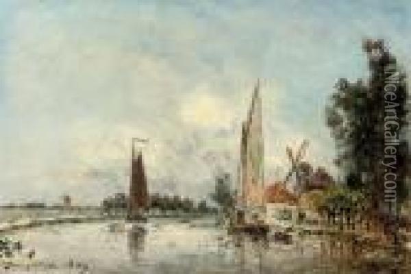 Sailing On The Schie Near Rotterdam Oil Painting - Johan Barthold Jongkind