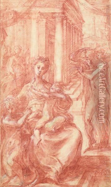 Vierge A L'Enfant Avec Saint Jean-Baptiste Et Saint Jerome Oil Painting - Girolamo Francesco Maria Mazzola (Parmigianino)