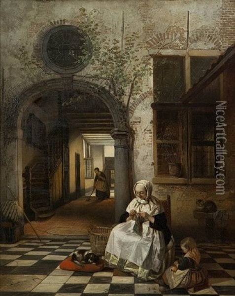 The Knitter Oil Painting - Hendrik Jan Augustyn Leys