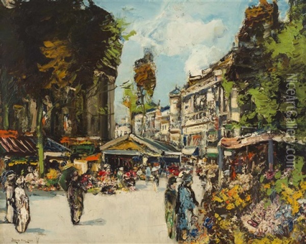 Flower Market, Paris Oil Painting - James Kay