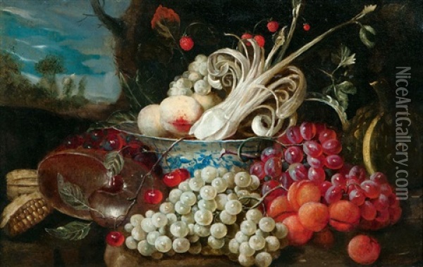 Stilleben Mit Fruchten, Nautilus Und Chinesicher Schale Oil Painting - Jan Pauwel Gillemans The Elder