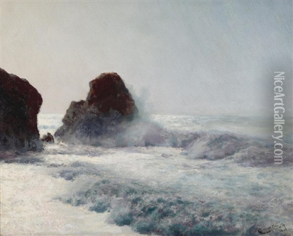 Waves Crashing Along The Shore Oil Painting - Charles Dorman Robinson
